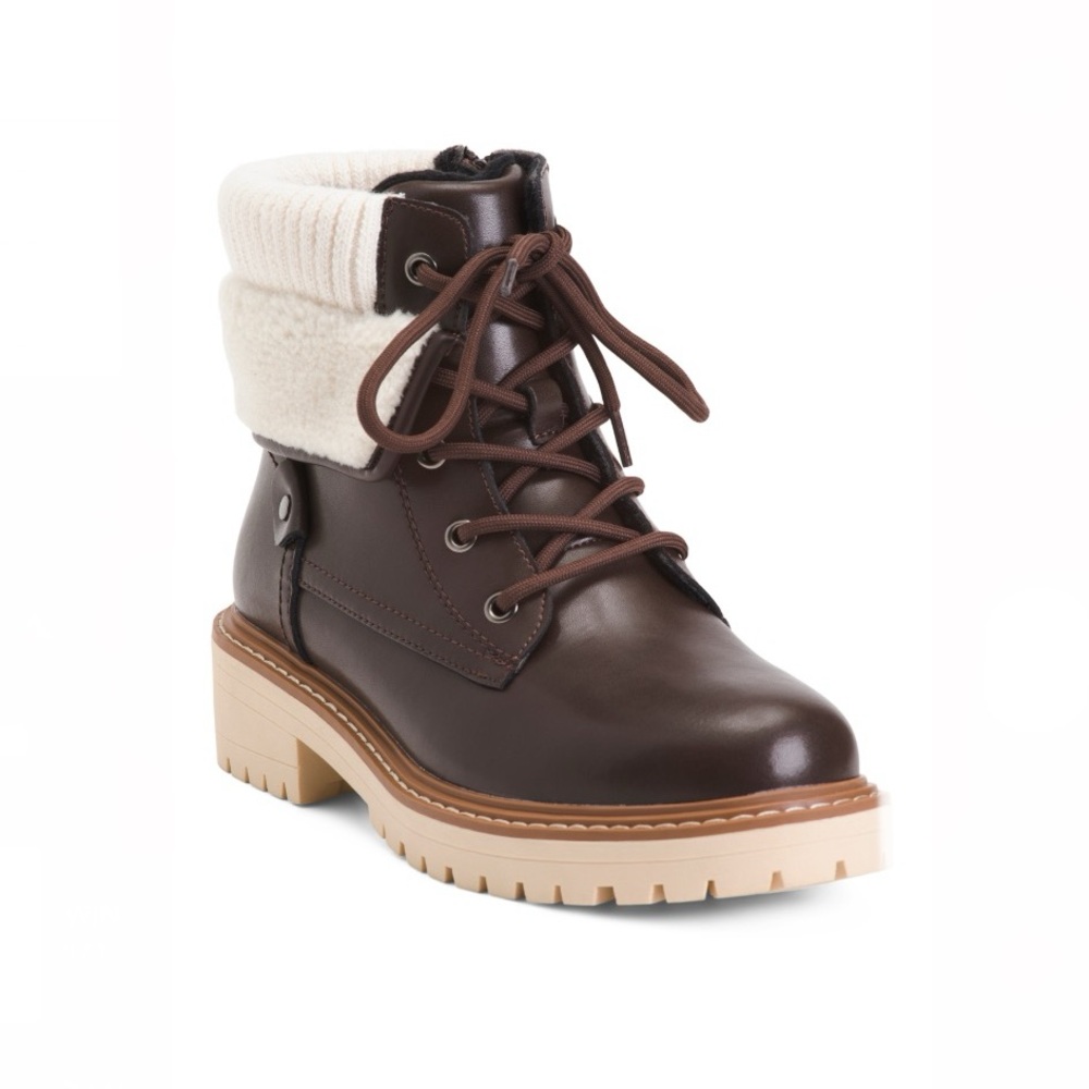 Aqua Diva Leather Waterproof Lace Up Boots Brown & Cream Women’s EU Size 36